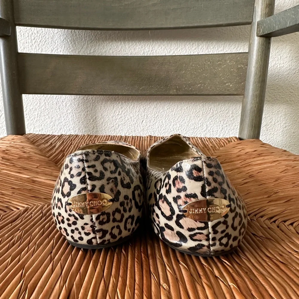 Jimmy Choo Patent Leather Leopard Print Flats - Picture 2 of 8